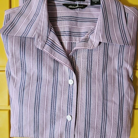 Purple and Grey Striped Women's Long Sleeve Eddie Baurer Wrinkle Resistant Sz M - Picture 6 of 6